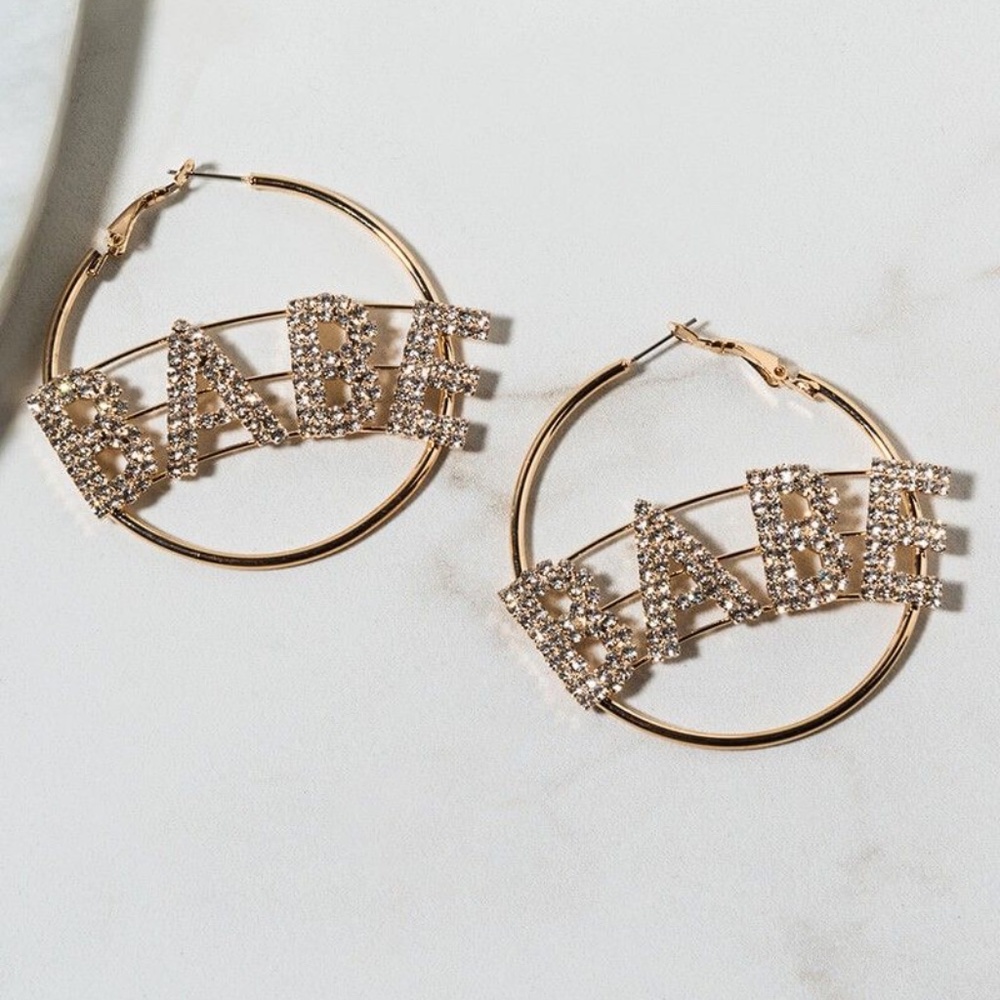 NWT Iced Out Babe Hoop Earrings - Picture 1 of 3